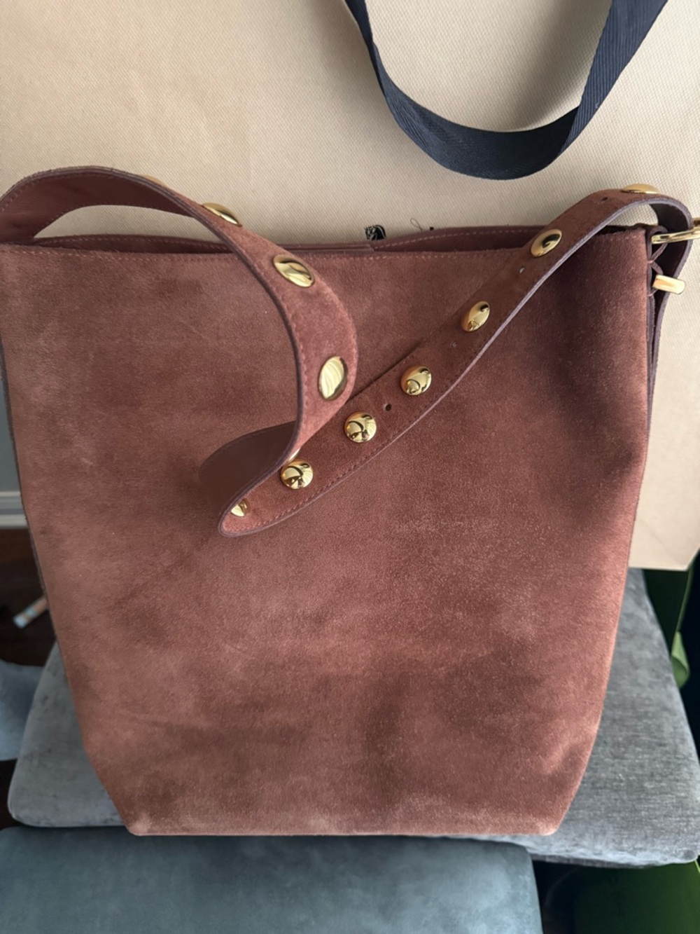 Madewell Suede Studded Bucket Tote in Brown